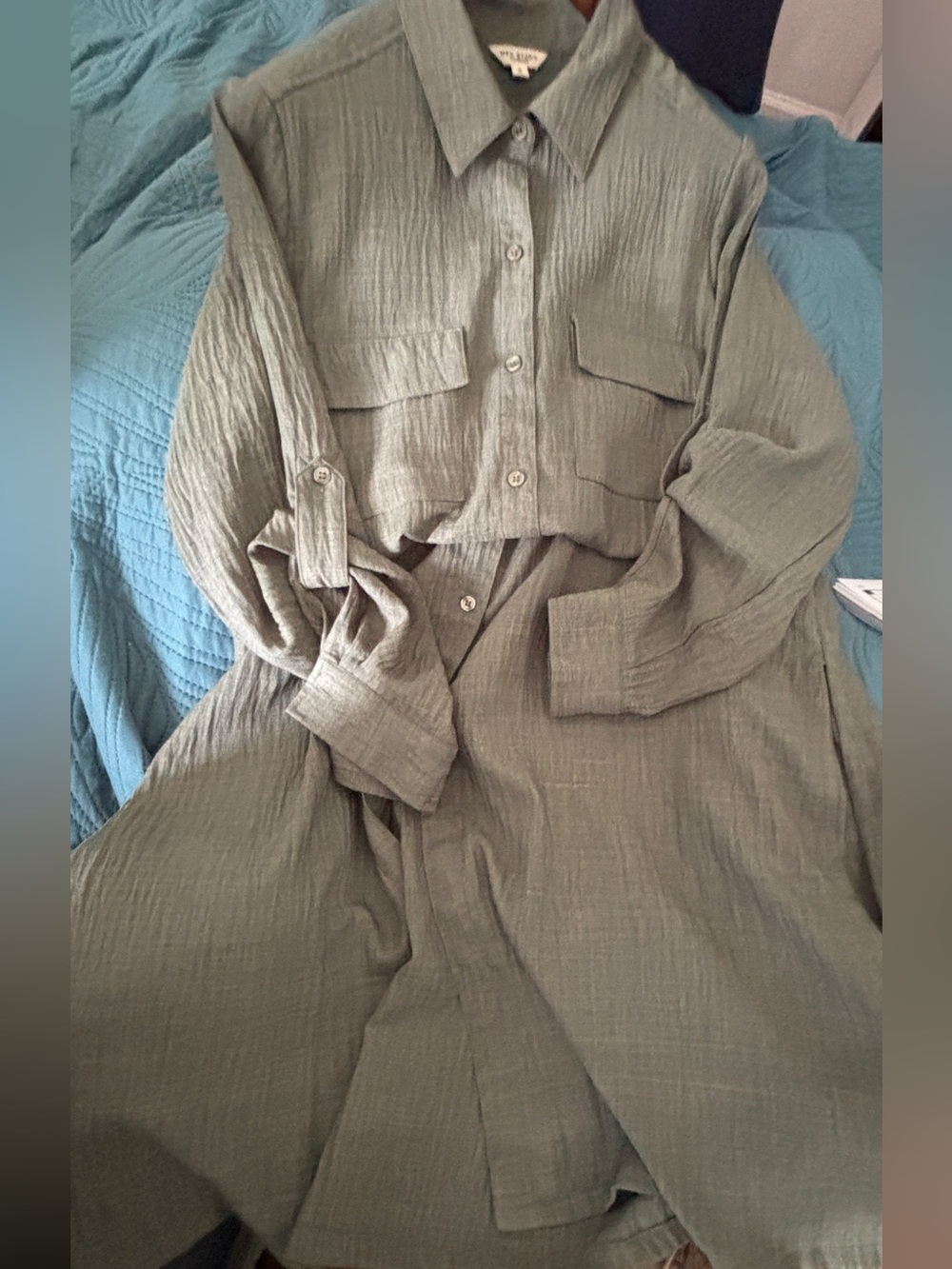 Max Studio Olive Green Maxi Shirt Dress